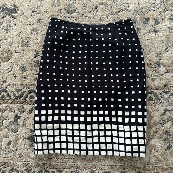 Black and White Geometric Square Ombre Pattern Pencil Straight Skirt Sz 2 - Picture 1 of 4